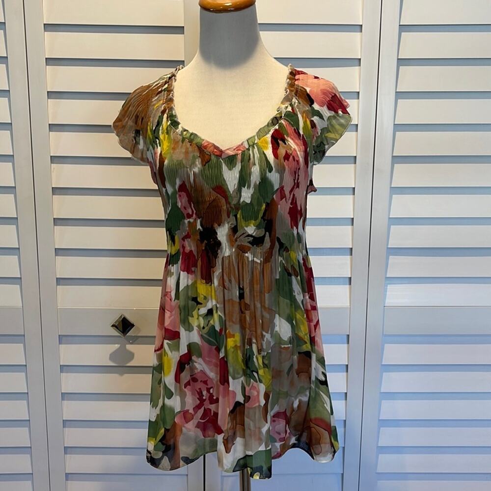 Allison Taylor Pre loved Boho Floral ribbed Top very flowy